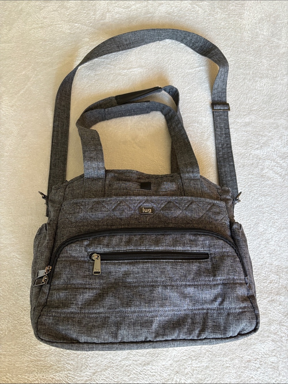 Lug Windjammer Everyday Heather Gray Quilted Crossbody Tote EUC